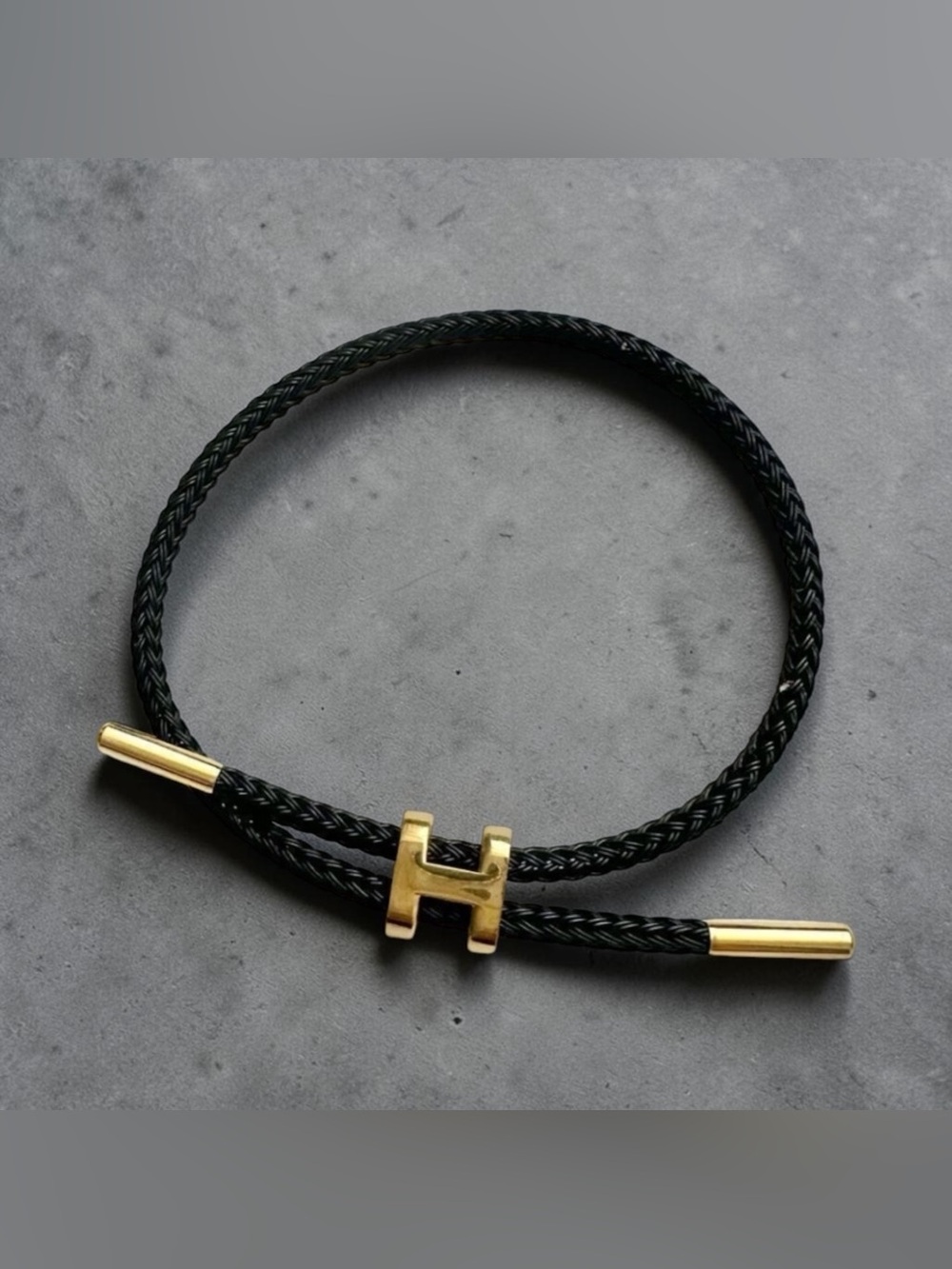Black Braided Cord Bracelet with Gold 'H' Accent